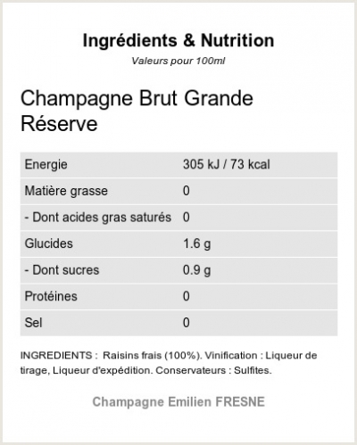 GRANDE RESERVE BRUT - Ingrdients et Nutrition 