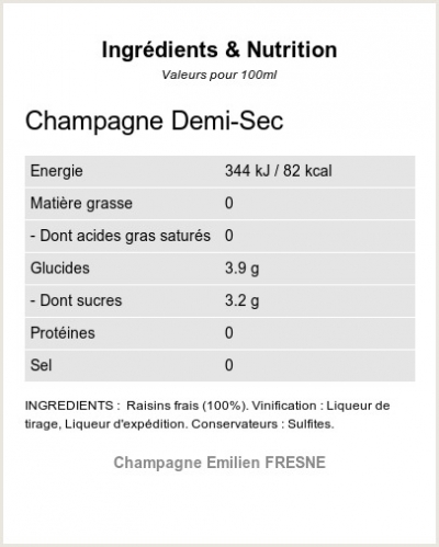 GRANDE RESERVE DEMI-SEC - Ingrdients et Nutrition 