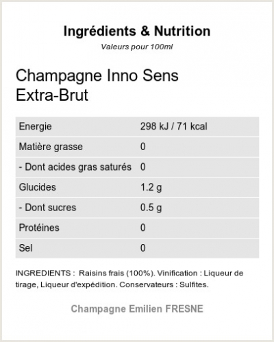 INNO SENS Extra Brut - Ingrdients et Nutrition 