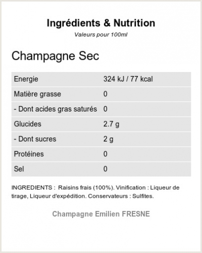 GRANDE RESERVE SEC - Ingrdients et Nutrition 