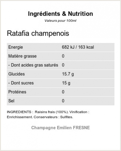 RATAFIA - Ingrdients et Nutrition 